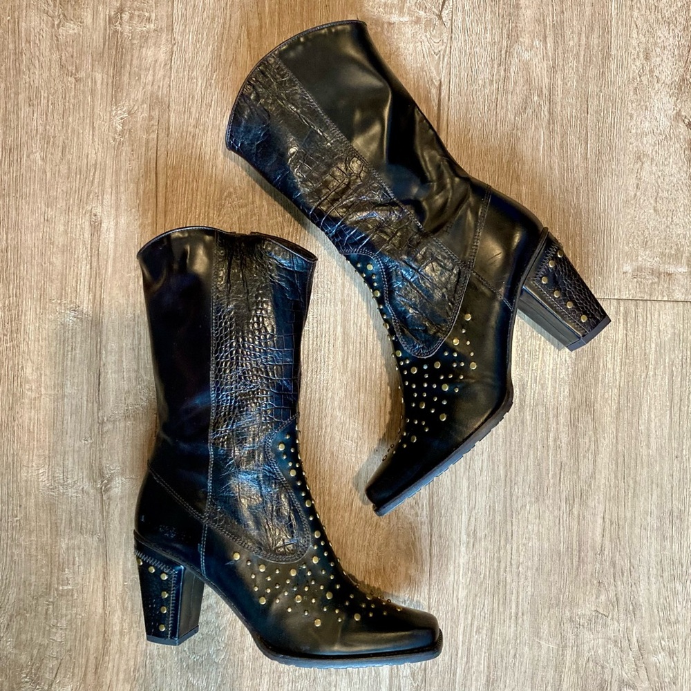 Stuart Weitzman Hillbilly Studded Boho Western Leather Boots SZ 8M